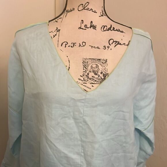 Soft Surroundings Blue 100% Linen Top Minimalist Boho Lagenlook Coastal Beach - Picture 4 of 10